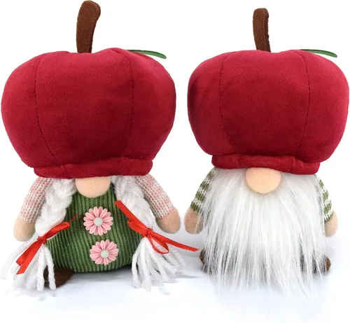 2 piezas de gnomos de manzana para parejas, adornos de felpa hechos a mano, muñeca sueca Tomte, fruta, nisse, elfo, bandeja escalonada, gnomo, rojo,