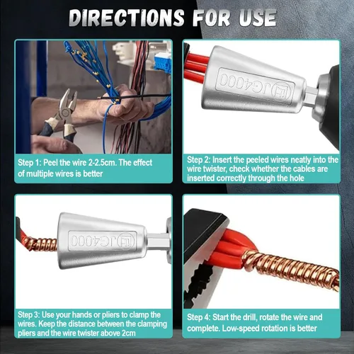 Vista 5 de Axlksia Herramienta de tornado de alambre para taladro, 2 piezas de tornado de alambre de taladro, conector de herramienta de torsión de alambre