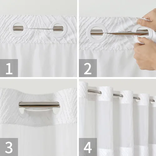 Vista 5 de eachope stall no Hook - Cortina de ducha mechonada con juego de forro a presión, forro interior de tela impermeable blanca, cortina de ducha