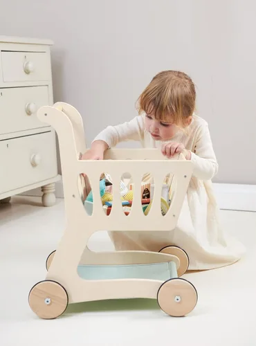 Vista 6 de Tender Leaf Toys - Carrito de compras - Carrito de compras de madera con almacenamiento adicional - Juguete perfecto para jugar a roles, promueve