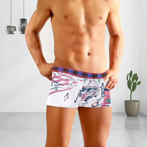 Vista 6 de Lorvies Boxer Briefs Retro Hippie Car Love Bus Mini Van Sun Yin Yang Alien Men Underwear Short Leg Polyester Spandex