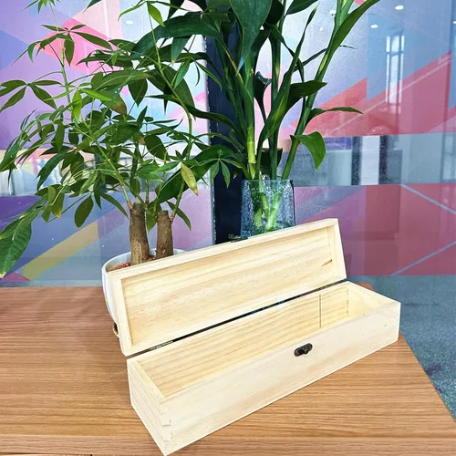 Vista 3 de Caja de madera sin terminar para manualidades con cierre Caja de madera sin pintar rectangular para herramientas de artista de bricolaje Estuche