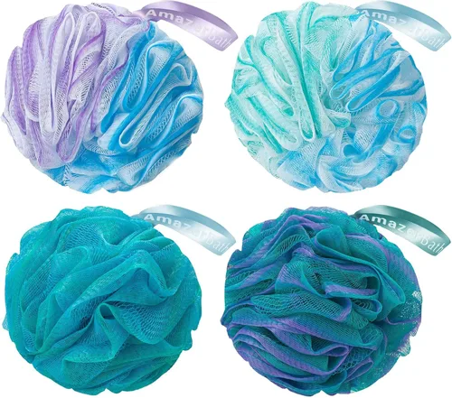 Vista 9 de AmazerBath Esponja de Lufa 60g/Pieza, Esponja Exfoliante de Baño Depuradora Corporal, Juego de Lufa de 4 - Blanco Gris-Rosa-Verde Militar-Verde