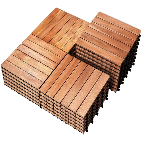 Vista 27 de PrimeZone - 9 azulejos entrelazados de madera de acacia sólida para terraza, patio, 12 x 12 pulgadas, impermeables, para interiores y exteriores