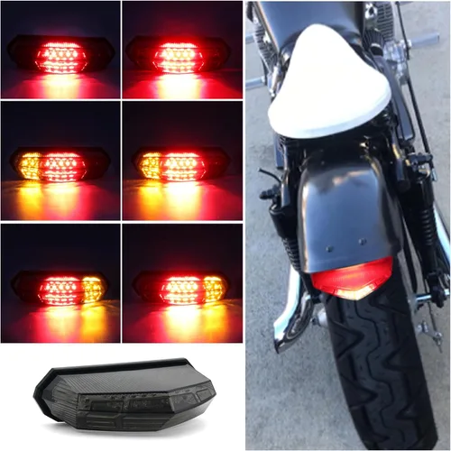 Vista 7 de Luz trasera universal transparente integrada para motocicleta con 25 LED con función de señal de giro, luz de posición y alerta de freno-parada