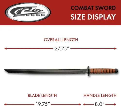 Vista 3 de SZCO Espada de 27.5 pulgadas con vaina, hoja negra de acero inoxidable, espada estilo combate de espiga completa, mango envuelto en cuero, espada