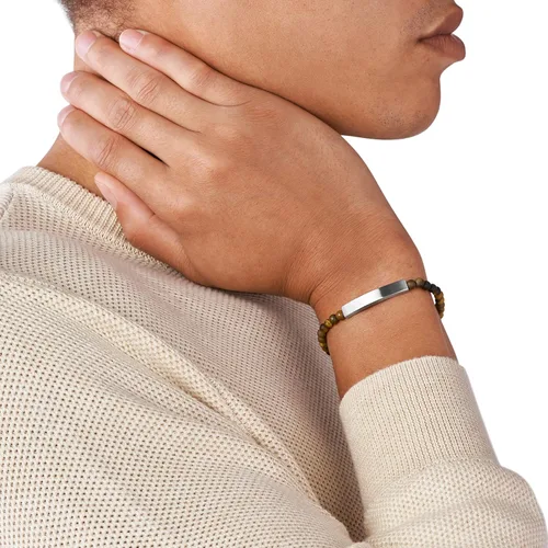 Vista 5 de Fossil - Pulsera de identificación de acero inoxidable chapado para hombre de regalo personalizada grabable