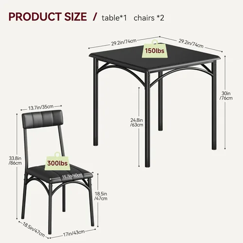 Vista 13 de GAOMON Juego de mesa de comedor para 4, mesa de cocina de 5 piezas y sillas para 4 con sillas tapizadas, juego de mesa de comedor rectangular, juego