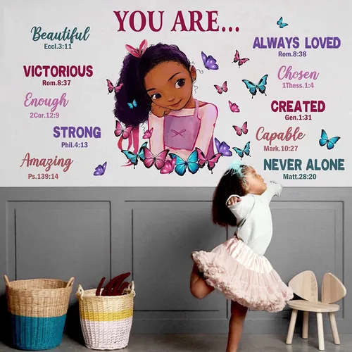 Vista 2 de Calcomanías mágicas para decoración de pared de niña negra, citas inspiradoras para dormitorio de niñas, calcomanía de vinilo para decoración