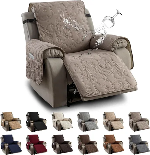 Vista 10 de Funda reclinable 100% impermeable para sofá biplaza, 4 piezas divididas para sofá reclinable de 2 asientos, funda de sofá reclinable antideslizante