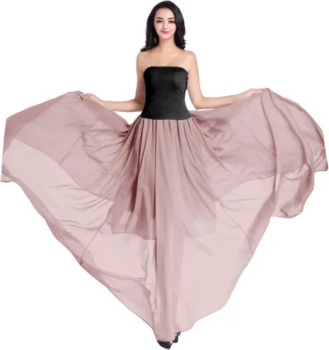 Vista 3 de V28 - Falda larga de gasa plisada, retro, falda maxilarga para mujer, hasta el tobillo