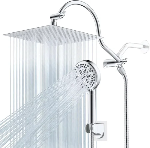 Vista 16 de Hibbent Cabezal de Ducha de Todo Metal Certificado CUPC, Cabezal de Ducha de Lluvia de Alta Presión de 8'', Combo de Cabezal de Ducha de Mano, Brazo