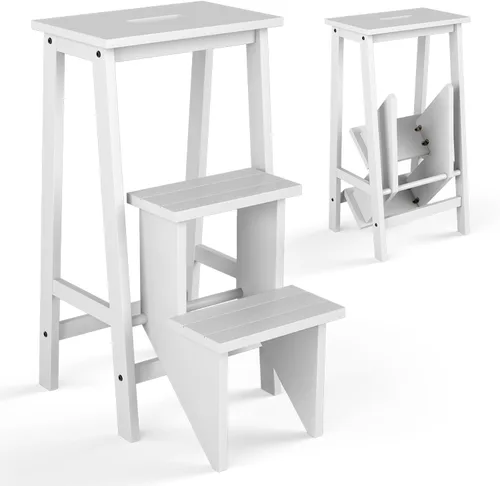 Vista 11 de Giantex Escalera de 3 escalones, ligera escalera multifuncional 3 en 1 con pedal reversible antideslizante, diseño de mango hueco, utilizada