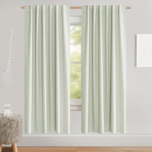 Vista 97 de NICETOWN Cortinas de lino 100% opacas para sala de estar con forro blanco aislado térmico, 52 pulgadas de ancho, 2 paneles, cortinas de 84 pulgadas