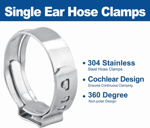 Vista 3 de Biaungdo 50 abrazaderas de manguera, abrazaderas de manguera de oreja de acero inoxidable 304, rango ajustable (0.701 in - 0.787 in) surtido