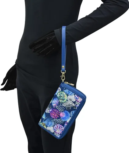 Vista 5 de Anuschka RFID Blocking Wristlet Travel Wallet - Wanderlust Collection - Nylon Fabric with Genuine Leather Trim and Artwork Print