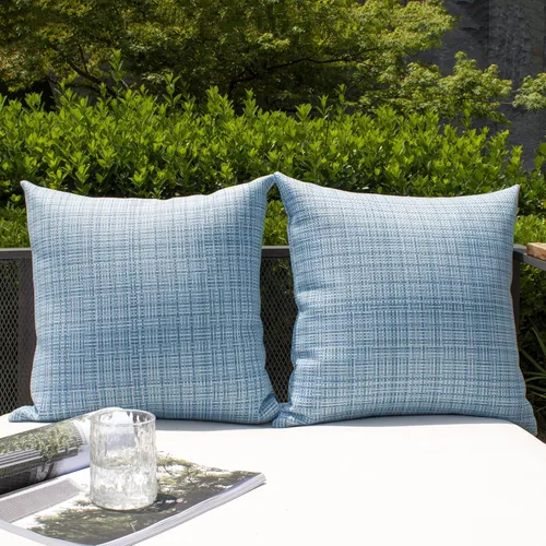 Vista 51 de Kevin Textile - Juego de 2 fundas de almohada decorativas para exteriores, impermeables, para jardín, patio, tienda de campaña, sofá, de 16 x 16