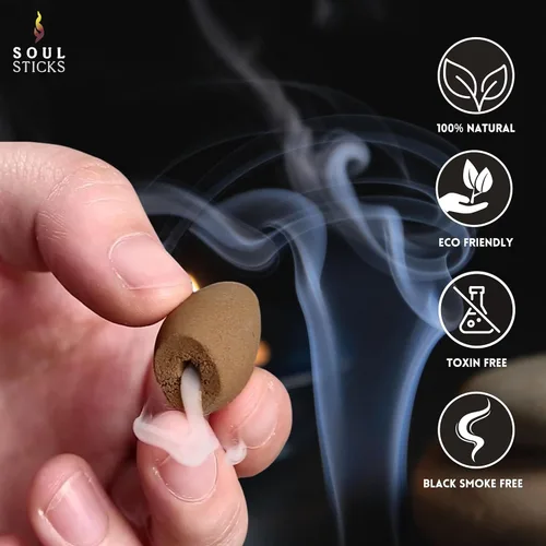 Vista 3 de Soul Sticks Conos de incienso de reflujo – 40 conos orgánicos hechos a mano para quemador de cascada Paquete de 4 aromas aromáticos de larga