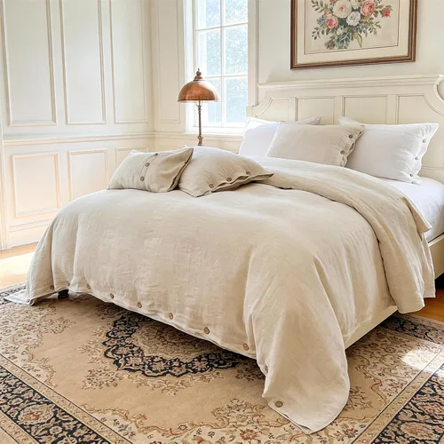 Vista 28 de Simple&Opulence - Juego de funda de edredón 100 % lino, 2 piezas con cierre de botón de coco, de lino francés lavado, color liso, suave