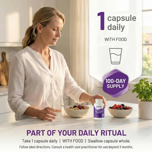 Vista 4 de AOR Equilibrio de zinc y cobre 100 cápsulas veganas, suministro para 100 días