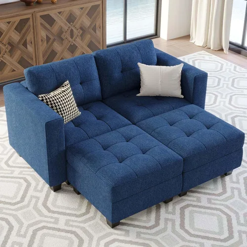 Vista 64 de Belffin Sofá modular modular con tumbonas dobles en forma de U, modular con asiento de almacenamiento, sofá modular con otomanas reversibles