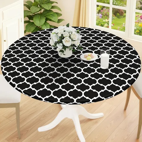 Vista 42 de Smiry Mantel redondo de pícnic, fundas de mesa elásticas impermeables para mesas de 18 a 24 pulgadas, manteles de vinilo con parte trasera
