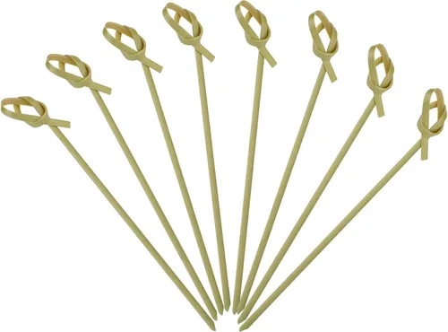 Vista 15 de Minisland 200 palillos de dientes de bambú prémium para cóctel, 4.7 y 6 pulgadas de largo, brochetas anudadas para bocadillos de frutas, aperitivos