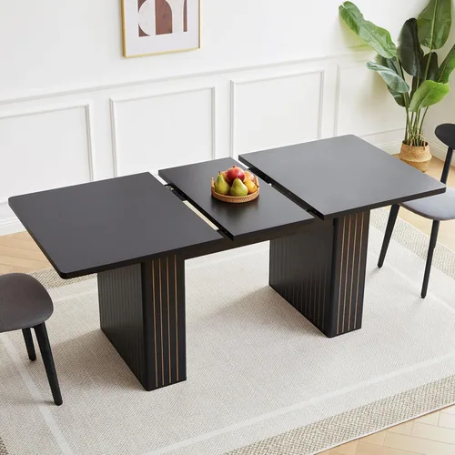 Vista 13 de Mesa de comedor extensible de 41 pulg. a 78 pulg. para 4-8 personas, mesa redonda expandible de cocina con base estriada, mesas modernas ovaladas