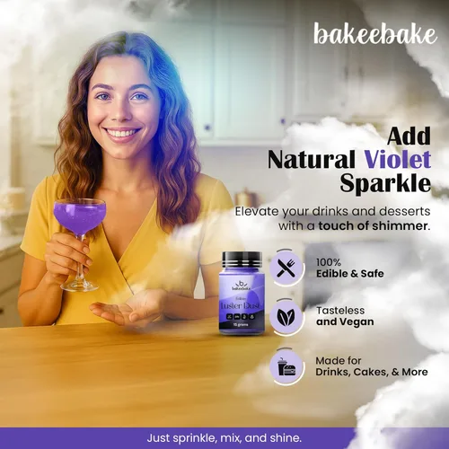 Vista 3 de Bakeebake Violet Luster Dust - Purpurina comestible para bebidas y postres, polvo violeta comestible sin gluten para decoración de pasteles