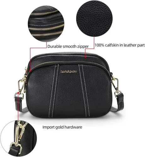 Vista 3 de DORIS&JACKY Genuine Leather Crossbody Purse for Women Small Triple Zipper Shoulder Bag with Adjustable Strap Leather, Small, Soft, Triple Zipper