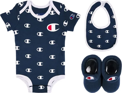 Champion unisex-baby 3-pc Box Set Includes an Infant Body Suit, a Bib Or Hat & Pair of Booties in Multiple Colors Size 0-6m