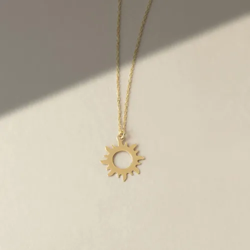 Vista 5 de Gelin Collar de sol de oro macizo de 14 quilates Collar de oro amarillo de 14 quilates solo para mujer Collar con colgante de sol Joyería