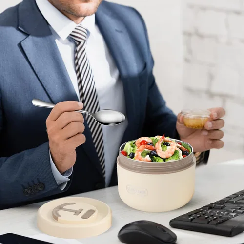 Vista 7 de Dandat 2 recipientes aislados para el almuerzo, caja térmica Bento con bolsa, tenedor, cuchillo, lonchera de acero inoxidable para microondas, 15.2