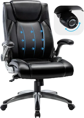 COLAMY Silla Ergonómica de Oficina Ejecutiva con Cuero Sintético Grueso, Reposabrazos Abatibles, Respaldo Alto Ajustable en Altura e Inclinación