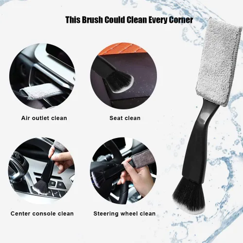 Vista 5 de Cepillo de doble cabezal para limpieza de coche, cepillos de automóvil para detallar el interior, cepillos para detalles de automóviles exteriores