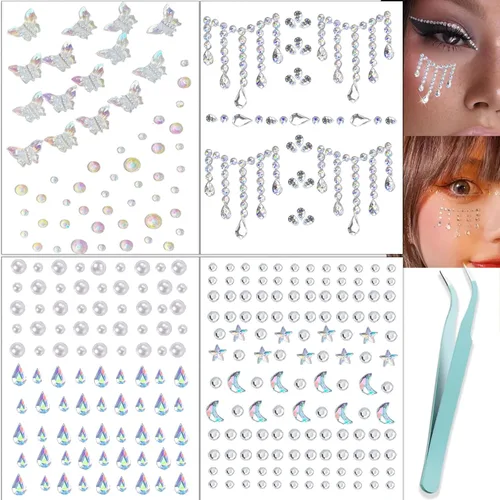 Vista 8 de NOOEPC Gemas faciales para el cabello, joyas autoadhesivas para la cara, joyas de ojos, diamantes de imitación para la cara, gemas para el rostro