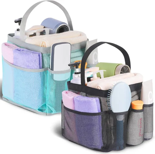Vista 16 de Eudele – Neceser de malla para ducha portátil para artículos básicos de dormitorio universitario, bolsa de ducha grande con 8 bolsillos para playa