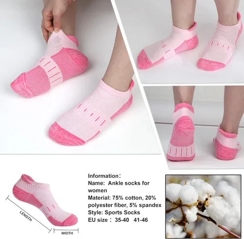 Vista 6 de YOJOOM Calcetines de compresión de tobillo para mujer, atléticos, para correr, de corte bajo, para caminar, acolchados, 5 pares