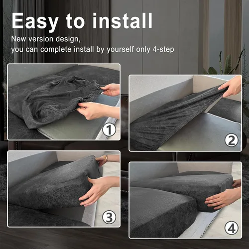 Vista 6 de ANARACHON Juego de fundas de cojín con aspecto de cuero para sofá, fundas de asiento de sofá, protector de muebles para sillón seccional, sofá Gris
