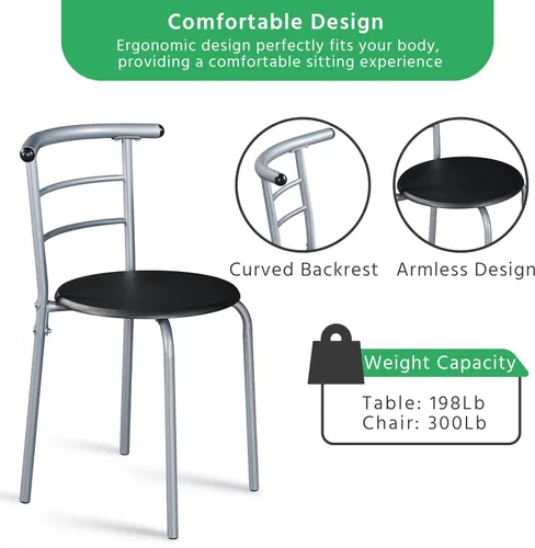 Vista 7 de Yaheetech Juego de mesa de comedor de 3 piezas, juegos de mesa de cocina y sillas para 2, juego de mesa compacto con patas de acero, estante de vino