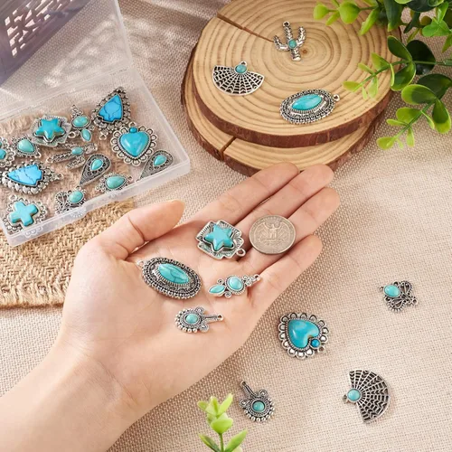 Vista 6 de Craftdady Encantos de turquesa sintéticos colgantes de turquesa para la fabricación de joyas