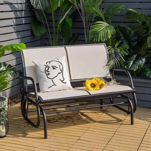 Vista 2 de Giantex Silla columpio de 48 pulgadas con espacio espacioso, silla mecedora para 2 personas, acogedor banco de patio para exteriores e interiores
