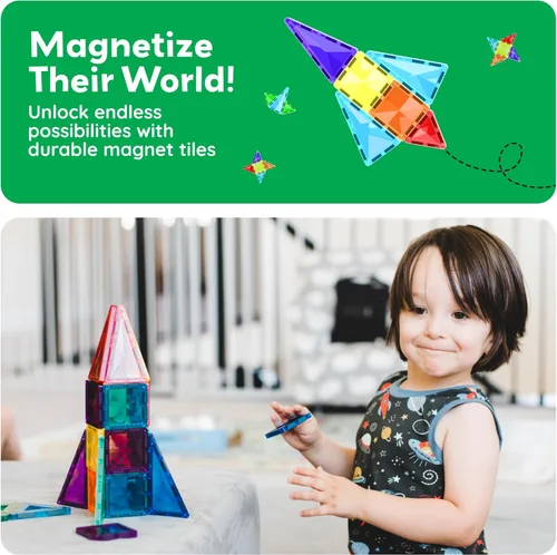 Vista 6 de PicassoTiles - Juego de 80 piezas de bloques de construcción magnéticos, azulejos de tamaño mini para viajes, construcción STEM, juguete
