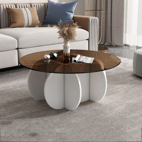 Vista 12 de HM&DX Mesa auxiliar redonda de cristal, base de madera maciza y parte superior de vidrio templado transparente, mesa auxiliar de café, mesa central