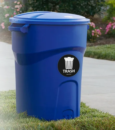 Vista 4 de IGNIXIA Calcomanías de reciclaje para basura, (paquete de 02) 6 x 6 pulgadas, grandes, azul y negro