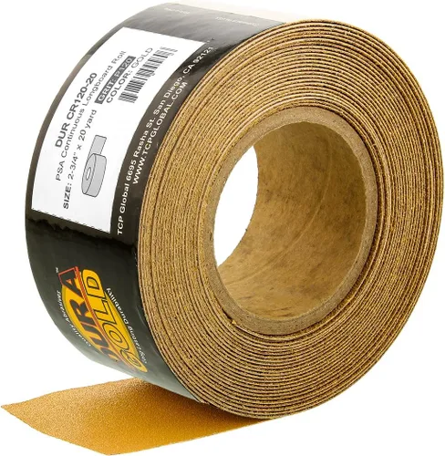 Vista 6 de Dura-Gold Papel de lija Longboard PSA 40 grano dorado premium, rollo de 10 yardas, 2-3/4" de ancho, autoadhesivo con respaldo pegajoso, rollo