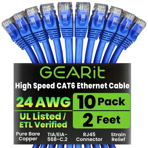 Vista 53 de GEARit Paquete de Cables Ethernet Cat 6 - Paquete de 20 Cables de Conexión Ethernet Cat6 de 1 pie Cable de Conexión de Red RJ45, Conectores