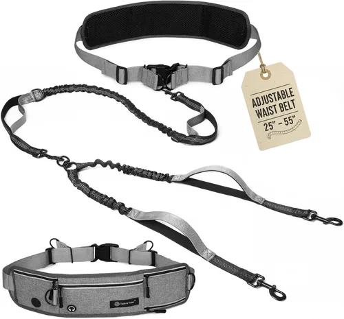 Vista 8 de Tails & Tales Correa de perro manos libres con bolsa para la cintura, soporte lumbar mejorado, correa reflectante elástica, cinturón ajustable