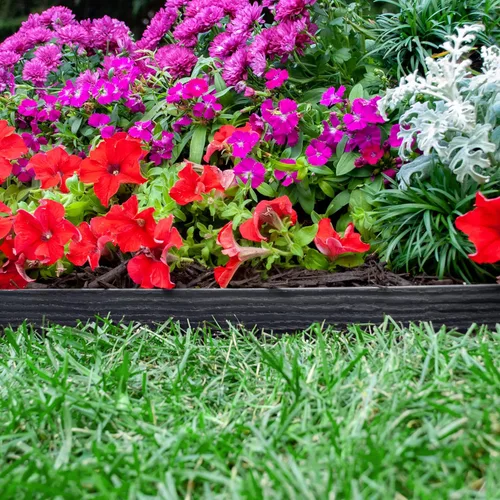 Vista 5 de EasyFlex Borde de jardín de pared alta sin excavación con picos de anclaje, 2.5 pulgadas. Borde de jardín de plástico recto alto con textura de Negro