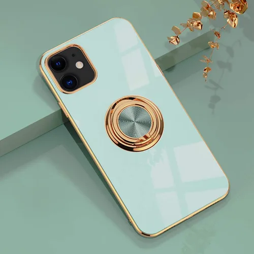 aowner Funda compatible con iPhone 12 y iPhone 12 Pro, funda de soporte de anillo chapado en oro rosa, borde de rotación de 360 grados para mujeres